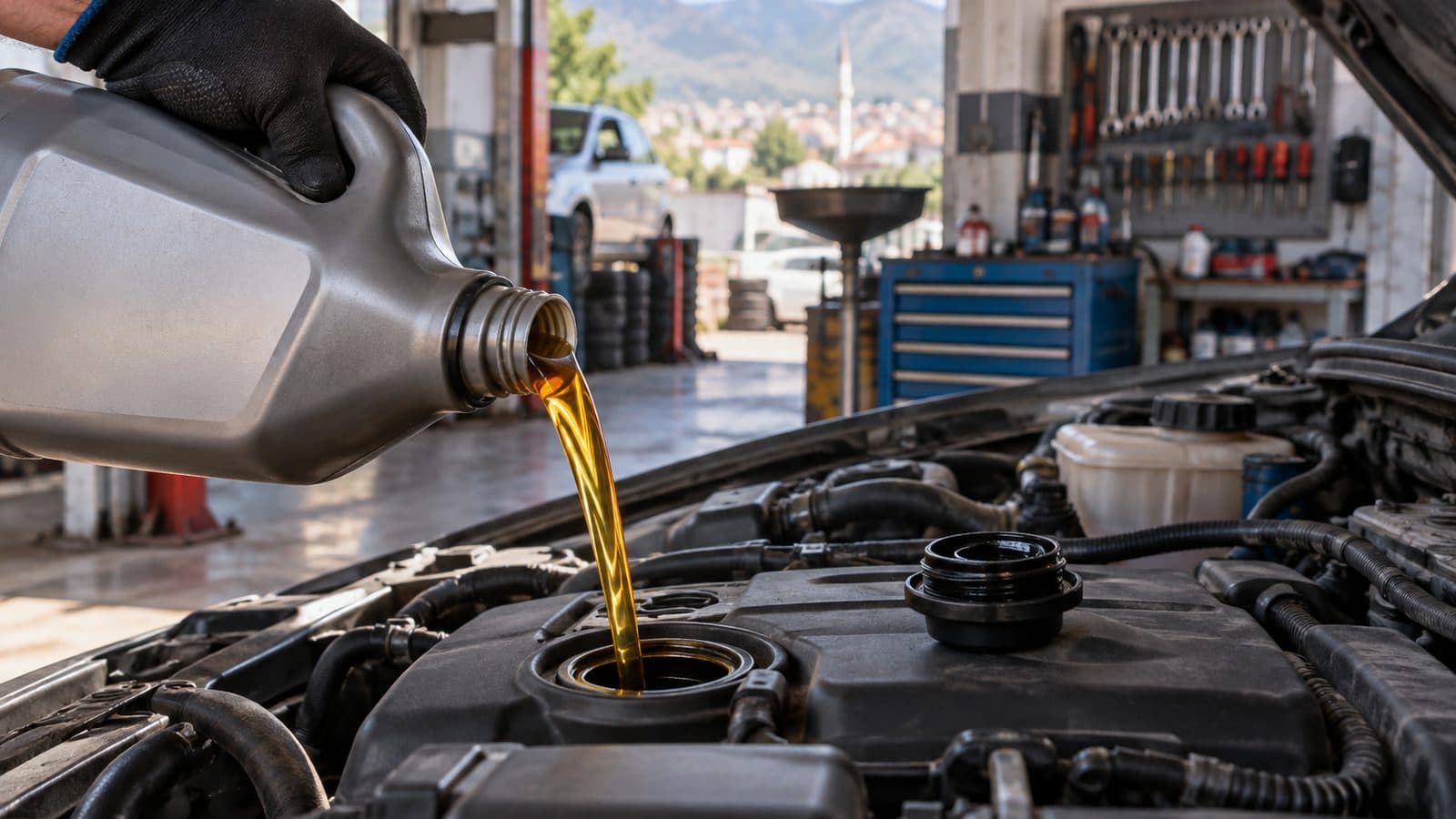 Kaputu açık araçta motor yağı seviyesi kontrolü